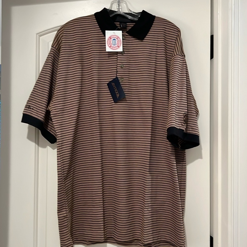 NWT Antigua Black Brown Striped SEC Golf Polo Short Sleeve Size L